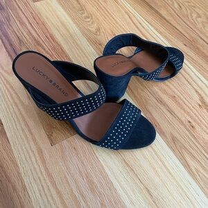Lucky Brand Black Studded Mules